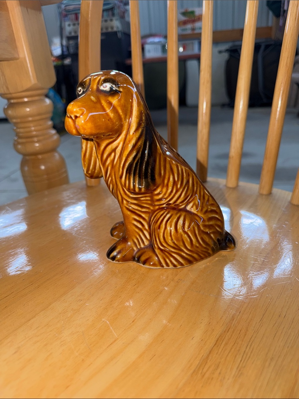 VTG Cocker Spaniel Figurine Ceramic Brown Glaze Bassett Hound Dog Statue Brazil